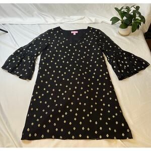 Lilly Pulitzer Silk Caroline Tunic Dress Black with Gold Design‎ Size XS (00)